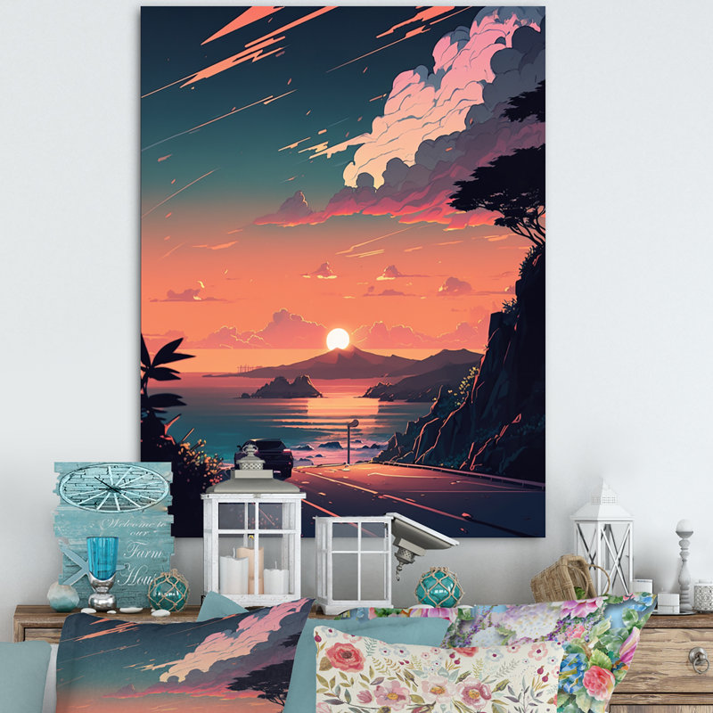«Road to the Sunset II», reproduction sur toile, H 40 po x l 30 po x P 1,5 po, Toile tendue