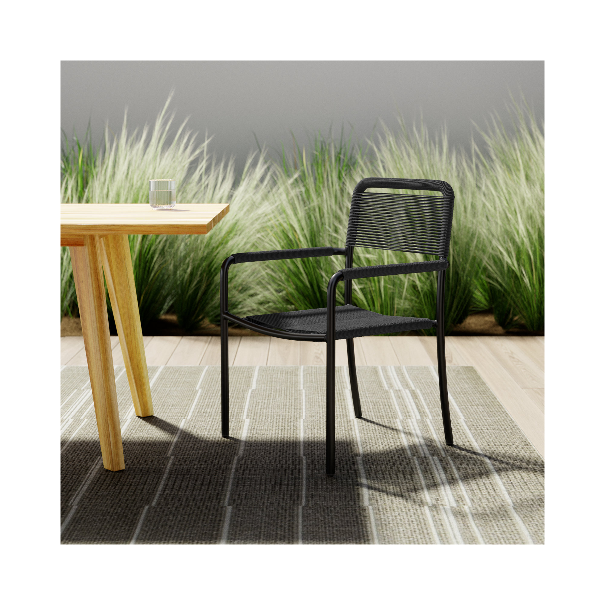 Brighton Premium All-Weather Wicker Outdoor Stacking Dining Armchair, Black