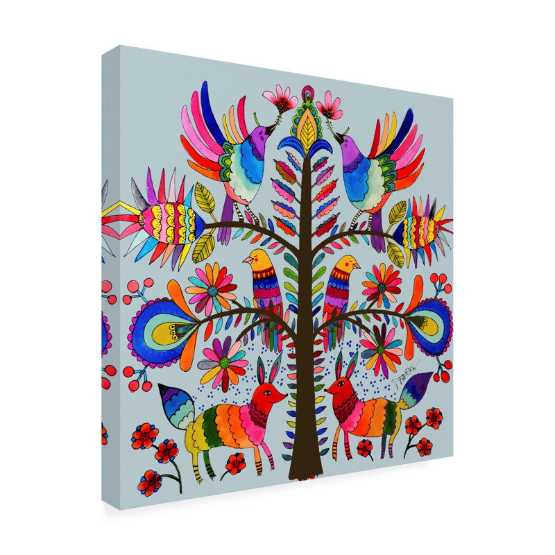 Colorful Animals and Tree Canvas Art in Wooden Frame, 24" x 24"