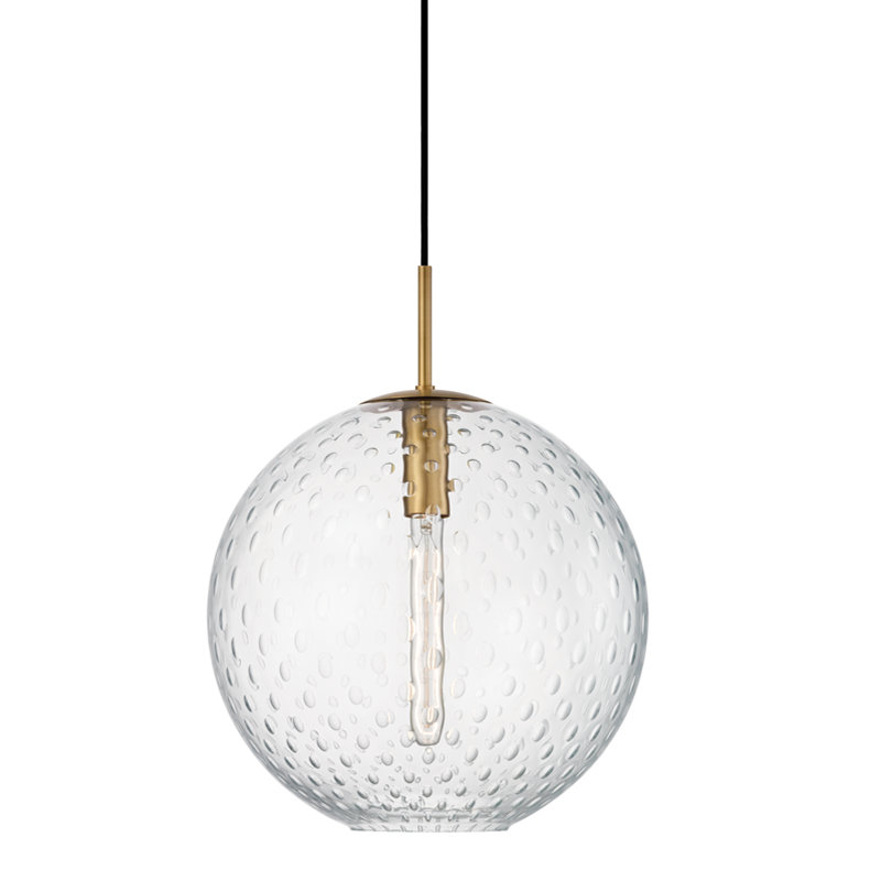 Rousseau 1 Light Pendant, 19" H X 16" W X 16" D, Clear, Aged Brass