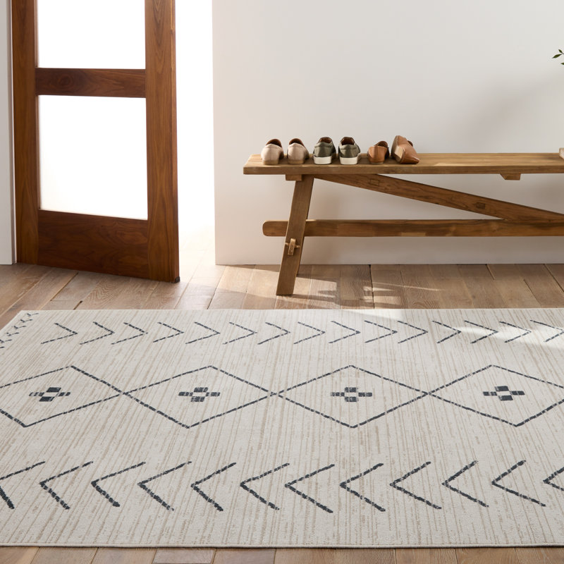 Phoebe Machine WashableGeometric Area Rug in Cream/Dark Slate, Runner 2'8" x 10'