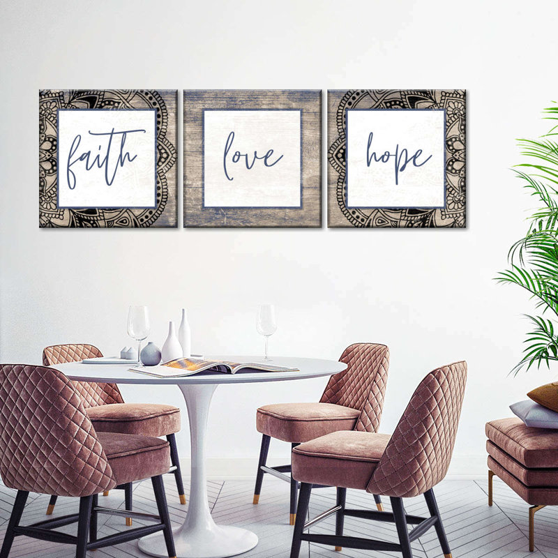 Faith Love Hope, reproduction d'art sur toile, H 30 po x l 92 po x P 1,25 po
