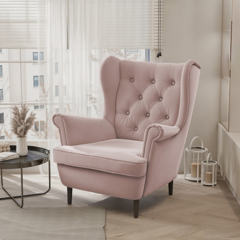 Upholstered Armchair, Black, Pink