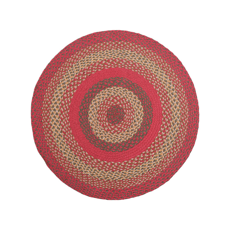 Burkleigh Farmhouse Braided Red Jute Area Rug, Round 3'