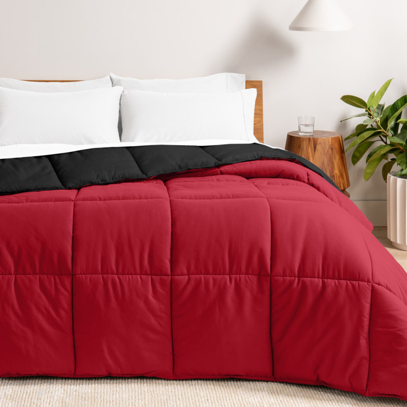 Édredon réversible en microfibre ultra douce de qualité supérieure, Noir / Rouge, Édredon très grand