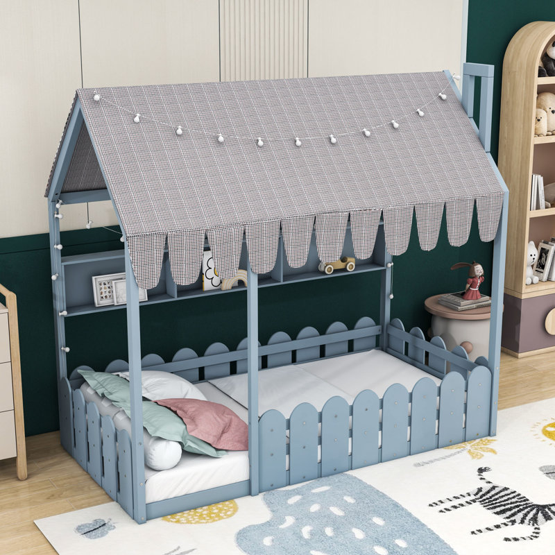 Lit en bois Montessori House, Lit simple, Gris