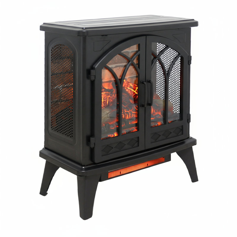24" Electric Fireplace Stove With 3D Flame Effect & Remote, Infrared Quartz Heater For Home Use