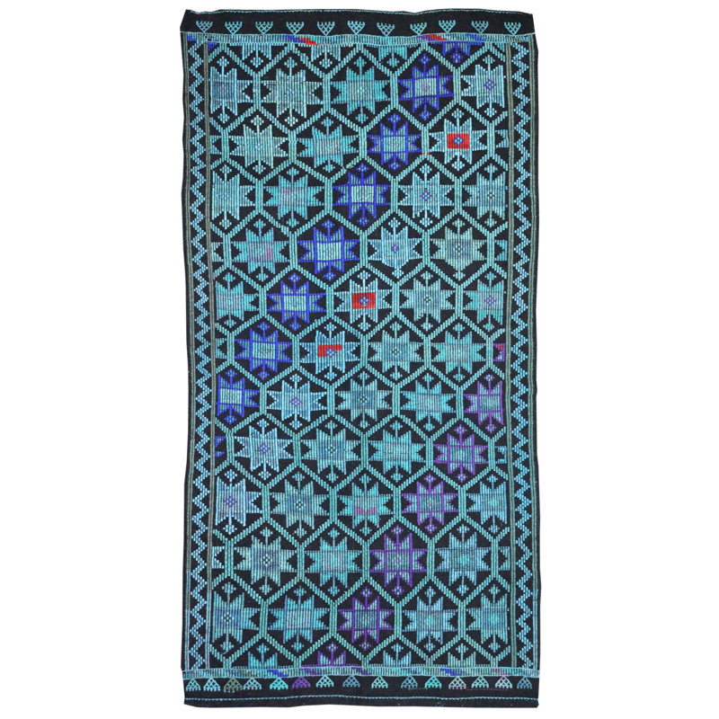 Tapis unique turquoise / gris anthracite / bleu 4 pi 9 po x 8 pi 11 po Jijim
