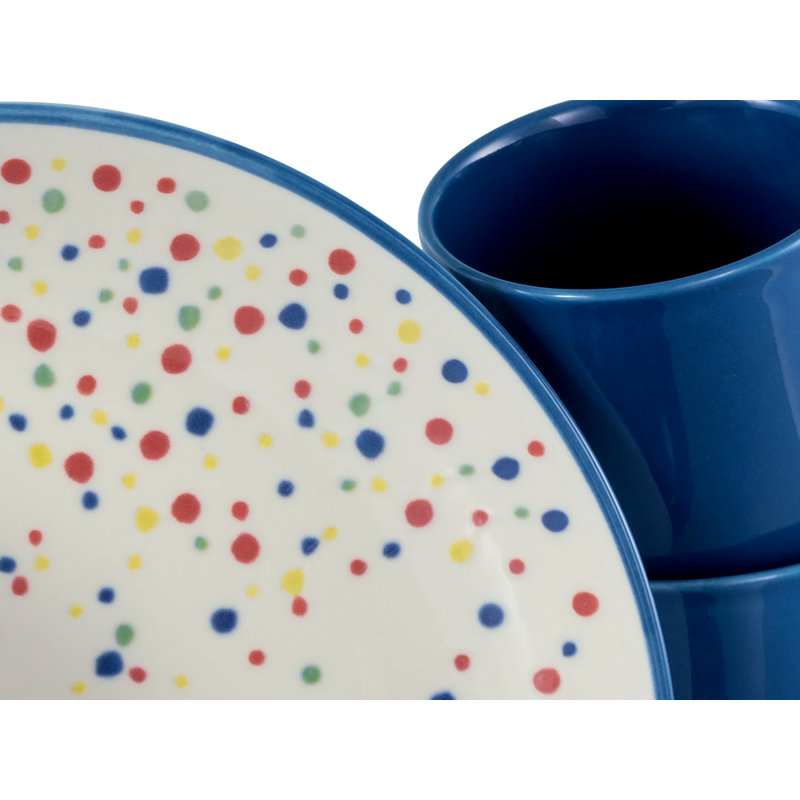 Joy Piece Stoneware Dinnerware Set - Service for 4, Blue / White / Grey