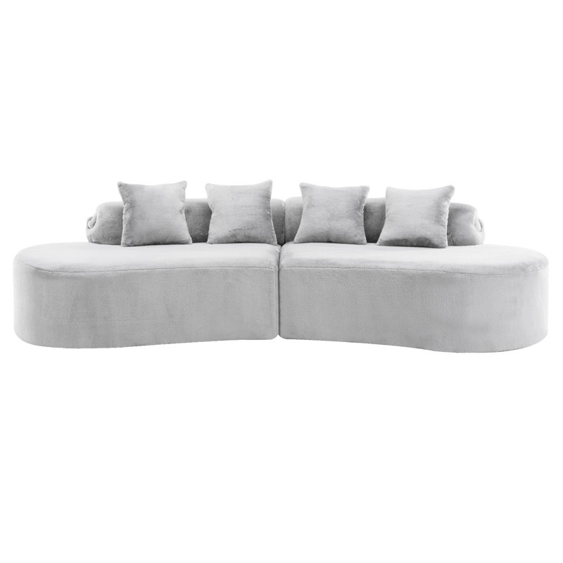 Gris, flanelle incurvée, 4 sièges, coussins, surface lisse, lecture et détente, salon au design simple, touche grise et confortable, convient pour se détendre