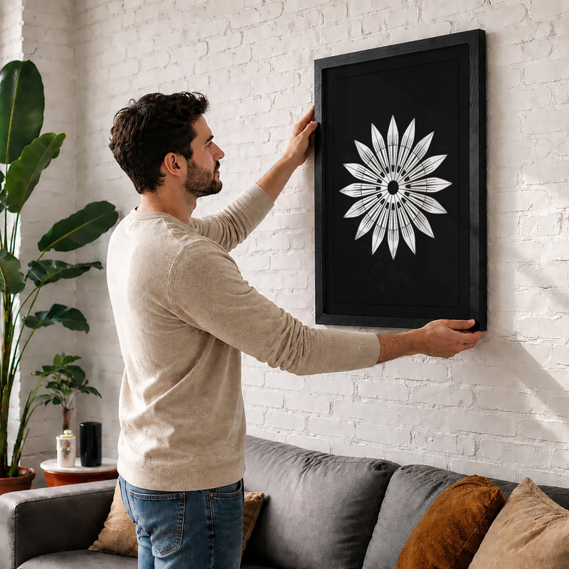 Geometric Daisy Botanical - Framed Print, Walnut, A1 - 84.1 x 59.4 cm