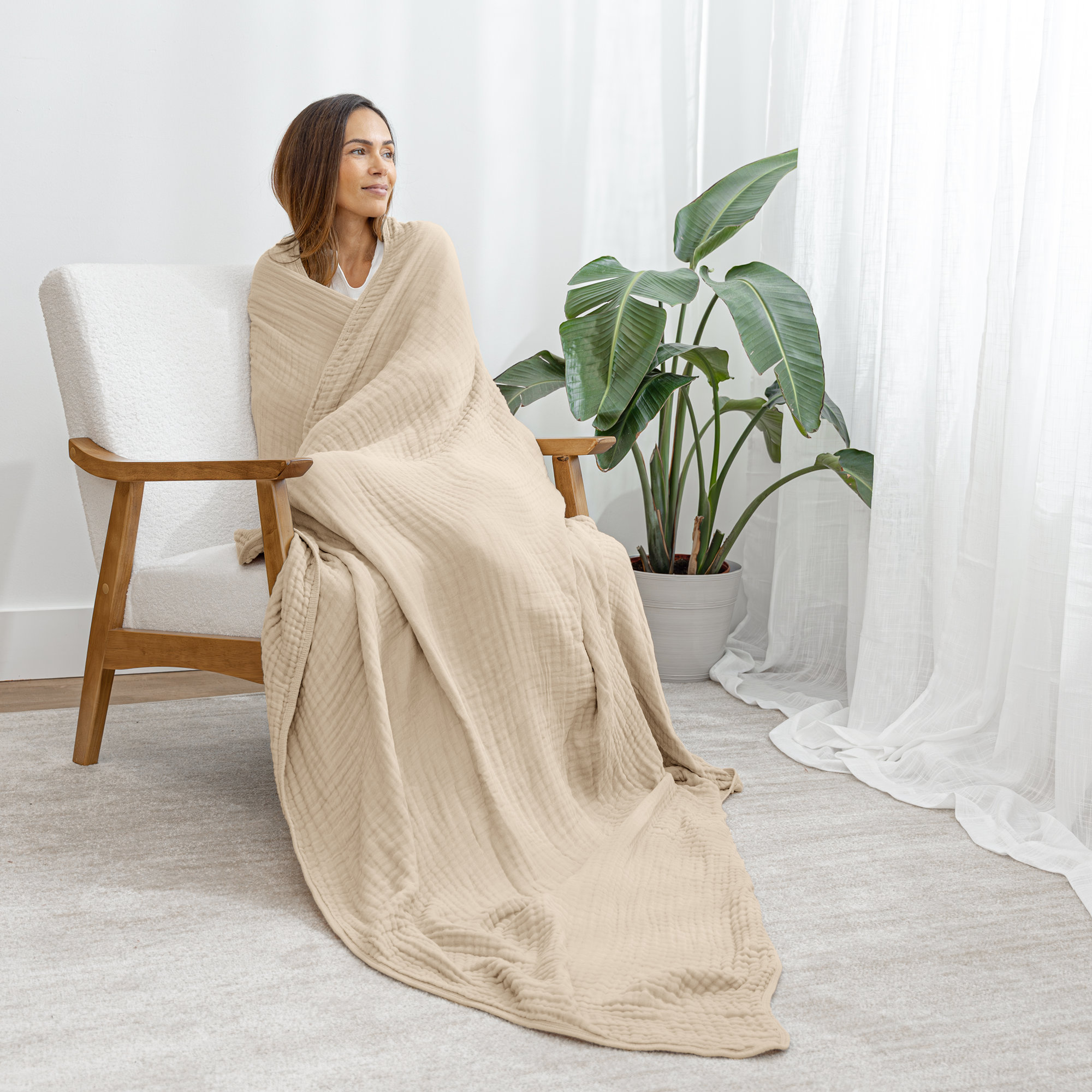 Karlina Muslin Blanket, Throw, Sand