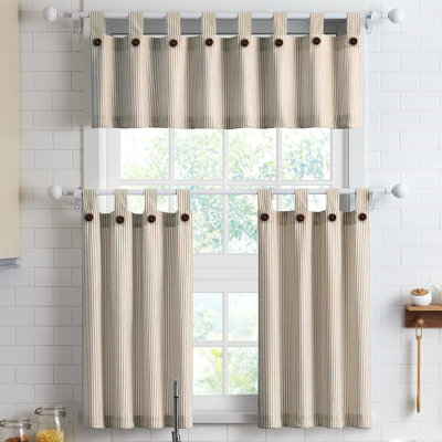 Rideaux courts en coton 3 pièces, 91 cm de long, style champêtre, à pattes, pour petite fenêtre de cuisine ou salle de bain, en lin.