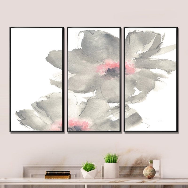 «Shabby Gray Blush Cosmo I», ensemble d'art mural encadré sur toile Shabby Elegance, H 32 po x l 48 po x P 1 po, Noir