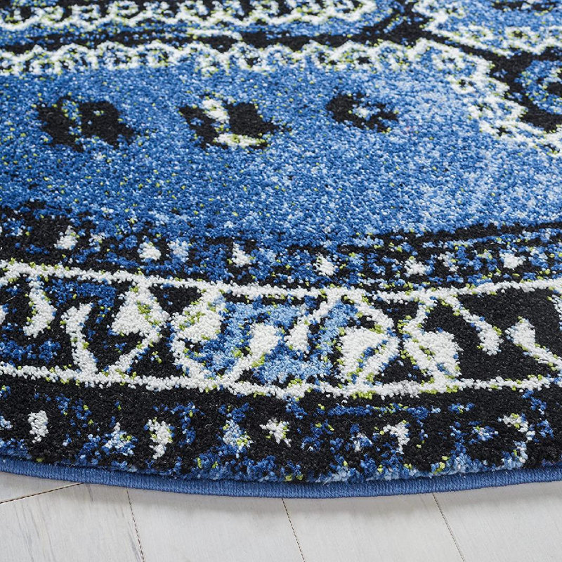 Tapis bleu / noir Southwestern, Rond 6 pi 7 po