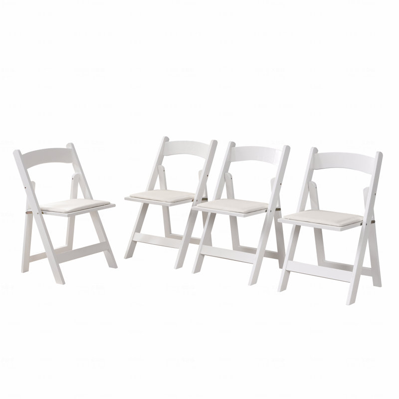 Chaise pliante rembourrée en tissu, peu encombrante, facile à transporter, 4 pièces, coussin beige / tablette blanche, salle à manger