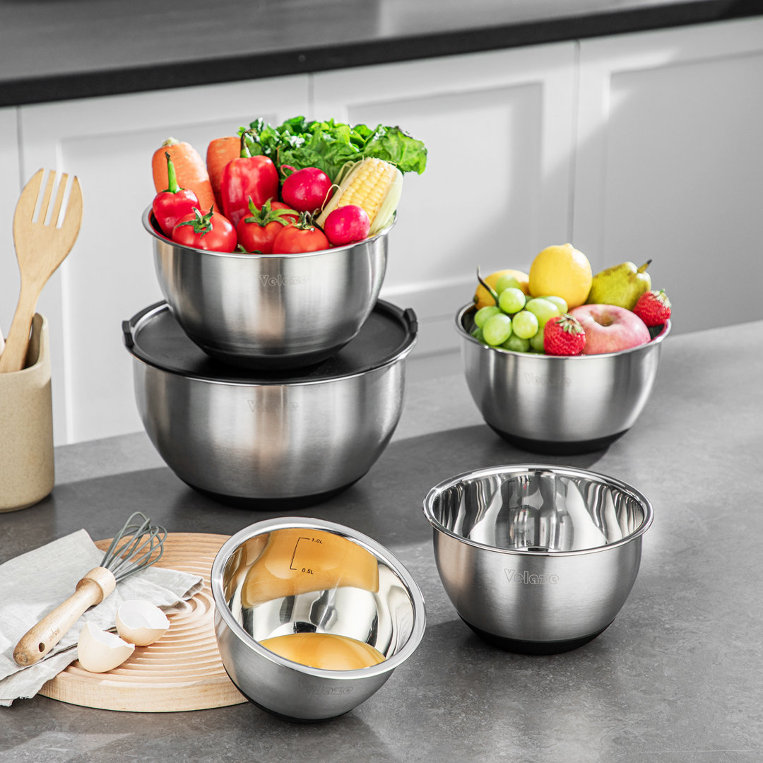 Seattle Stainless Steel 5 Piece Nested Mixing Bowl Set Velaze