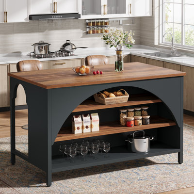 Îlot de cuisine avec 3 tablettes de rangement, table de bar 55 po