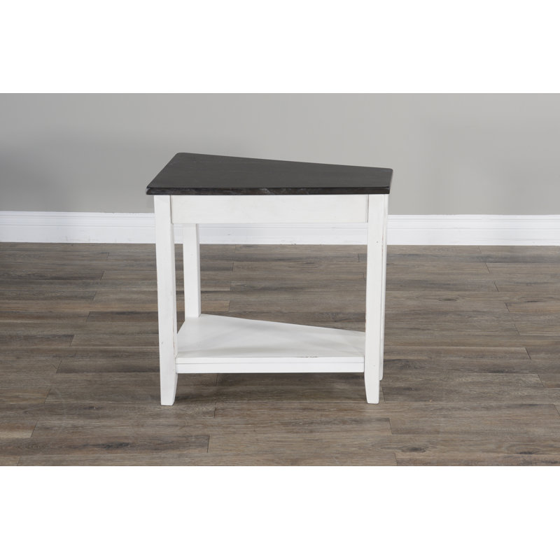Hemphill Solid Wood End Table, Off White/Dark Brown, 24" H x 16" W x 24" D