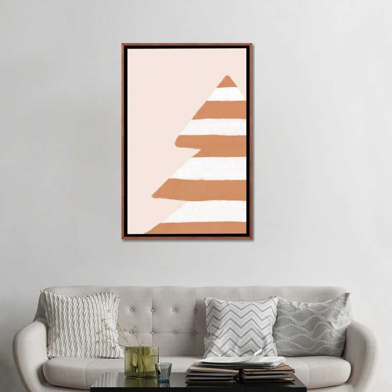 "Stripey Xmas Tree" par Orara studio, reproduction d’art, Toile avec cadre en bois brun classique, Pas de tapis