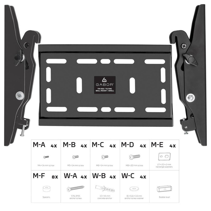 Tilting Wall Mount For 15-40" Tvs & Monitors, Universal Tilt TV Wall Mount, VESA 75X75 To 200X200mm, Tilt (-10° To +5°) Tilting Brackets W 110 Lb Capacity, Low Profile Flat Wall Mount Bracket By GABOR