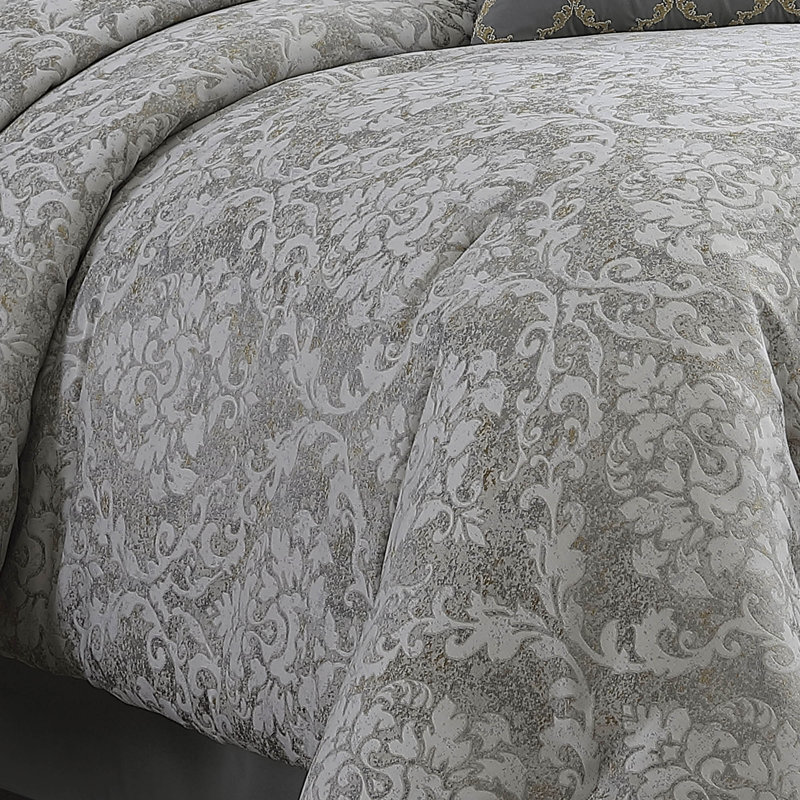 Lantana Gray and Gold 9-Piece Queen Comforter Set