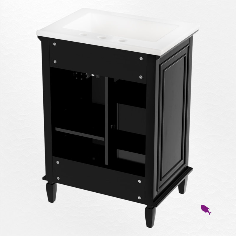 Ensemble de meuble-lavabo simple 24 "avec plateau en céramique, Noir, Argent argent