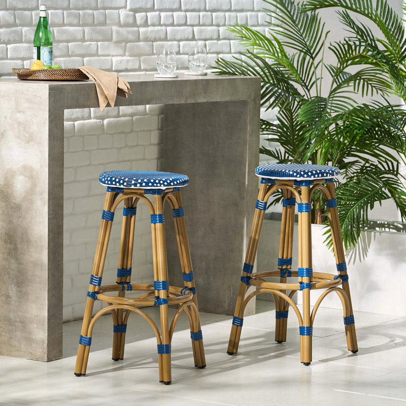 Tabouret de bar extérieur en rotin et aluminium sans dossier (ensemble de 2), Marine