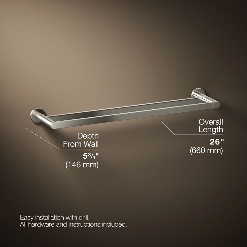 24" Wall Mounted Double Towel Bar, Vibrant Polished Nickel