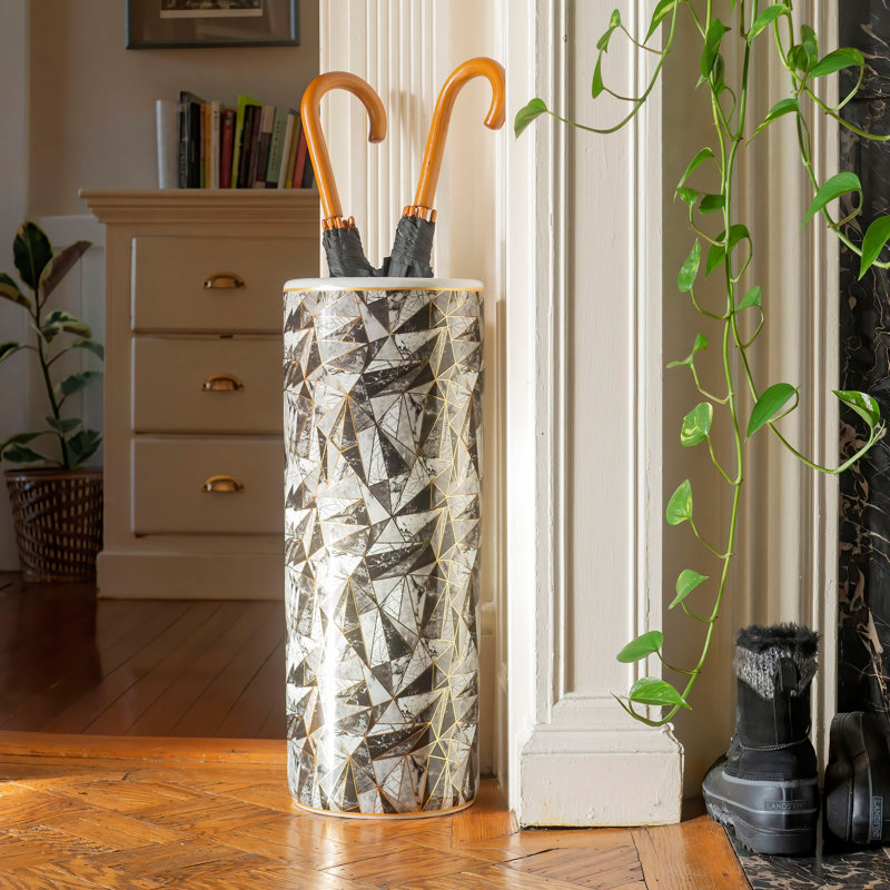 24" Abstract Green & Gold Umbrella Stand, Modern Marble