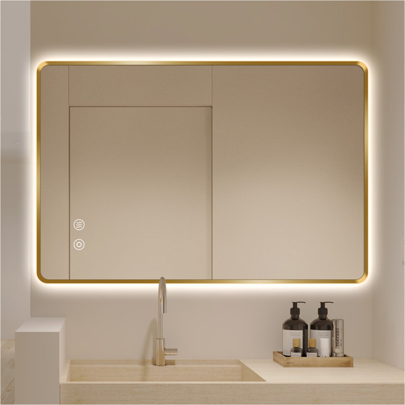 Backlit LED Bathroom Vanity Mirror, Gold, 36” x 24”