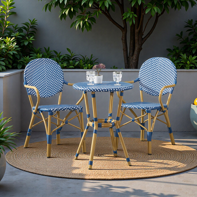 Ensemble bistro français d'extérieur en rotin et aluminium 3 pièces PE
