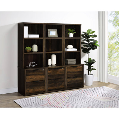Bibliothèque murale 3 pièces en pin foncé avec tablettes ouvertes pour un rangement polyvalent dans le salon