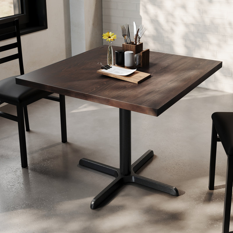Table carrée commerciale en bois massif avec base en X à hauteur de salle à manger, H 29,5 po x L 36 po x l 36 po, Noir