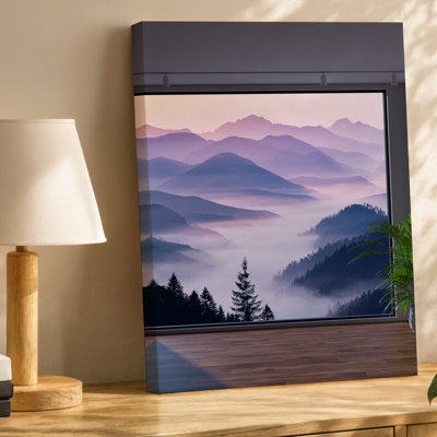 Canvas A Serene Mountain Landscape At Dawn Featuring Layered Peaks In Wall Art Soft Hues Of Lavender Pink And Deep Blue Creating A Canvas Wall Art