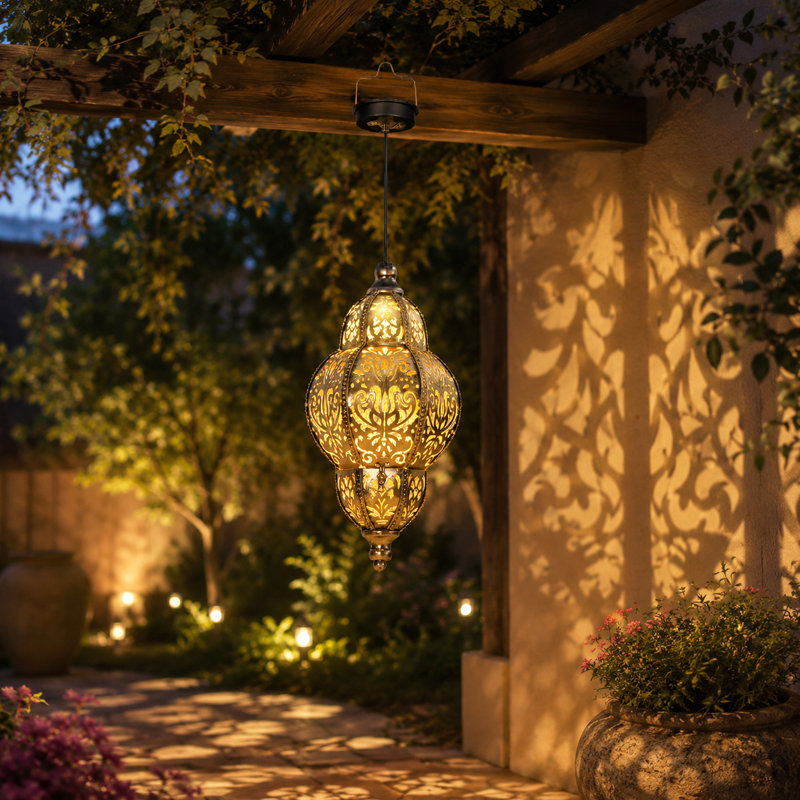 Luminaire suspendu d'extérieur simple en métal à énergie solaire
