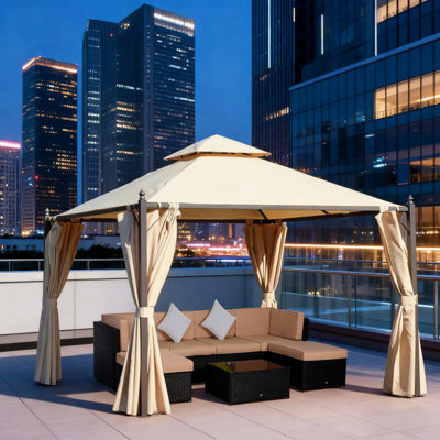 Gazebo 10' X 10' Steel Outdoor Patio Gazebo With Polyester Privacy Curtains