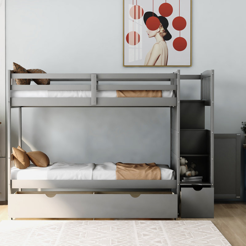 Emeril Kids Bunk Bed with Drawers, Gray