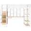 Lit mezzanine blanc avec rangement, escalier et bureau en métal