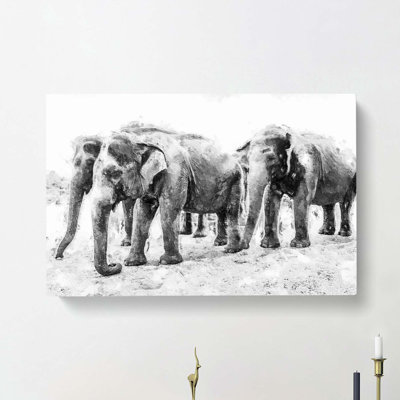 Elephants in Sri Lanka - Wrapped Canvas Painting Print