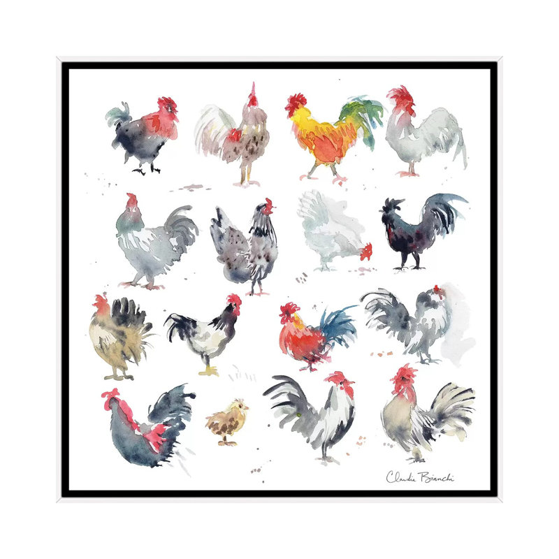 Mini Chickens par Claudia Bianchi - reproduction d'art, H 37 po x l 37 po x P 1,5 po, Toile blanche encadrée, Aucun mat
