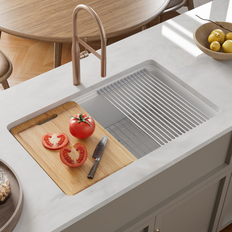 30 in. x 19 in. Fireclay Workstation Kitchen Sink White Rectangular Single Bowl with Full Accessories