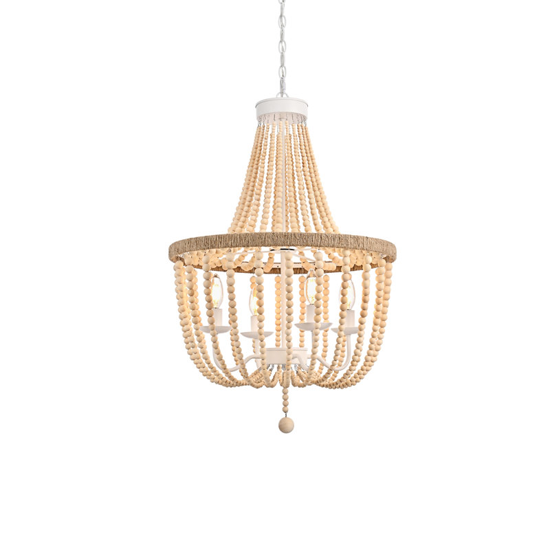 Hudson 20 inch Beaded Pendant in Beige