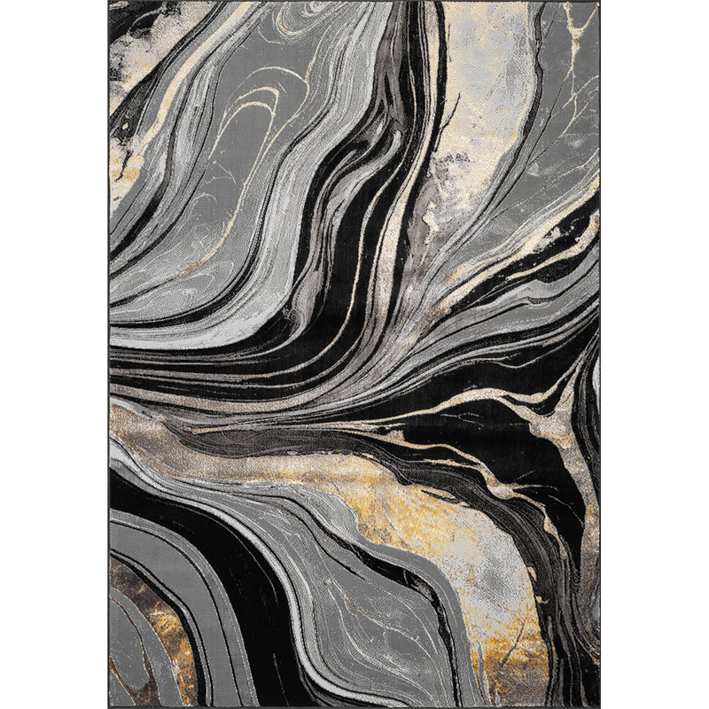 Modern Abstract Marble Area Rug – 100% Polyester Living Room Carpet, Antistatic, Soil & Water Repellent, Colourfast Indoor Rug