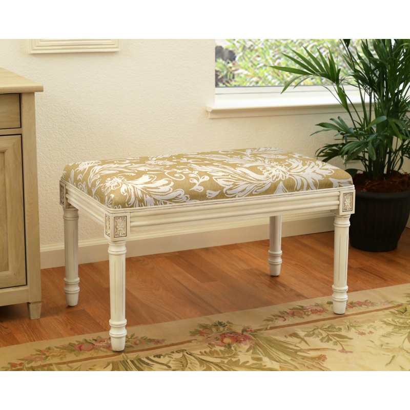 Kamari Linen Blend Upholstered Bench, Tan Floral 2