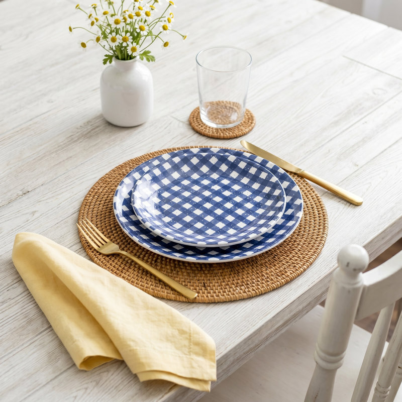 Caila Homemade Navy Melamine Gingham Dinner Plate - Blue - 10.5"