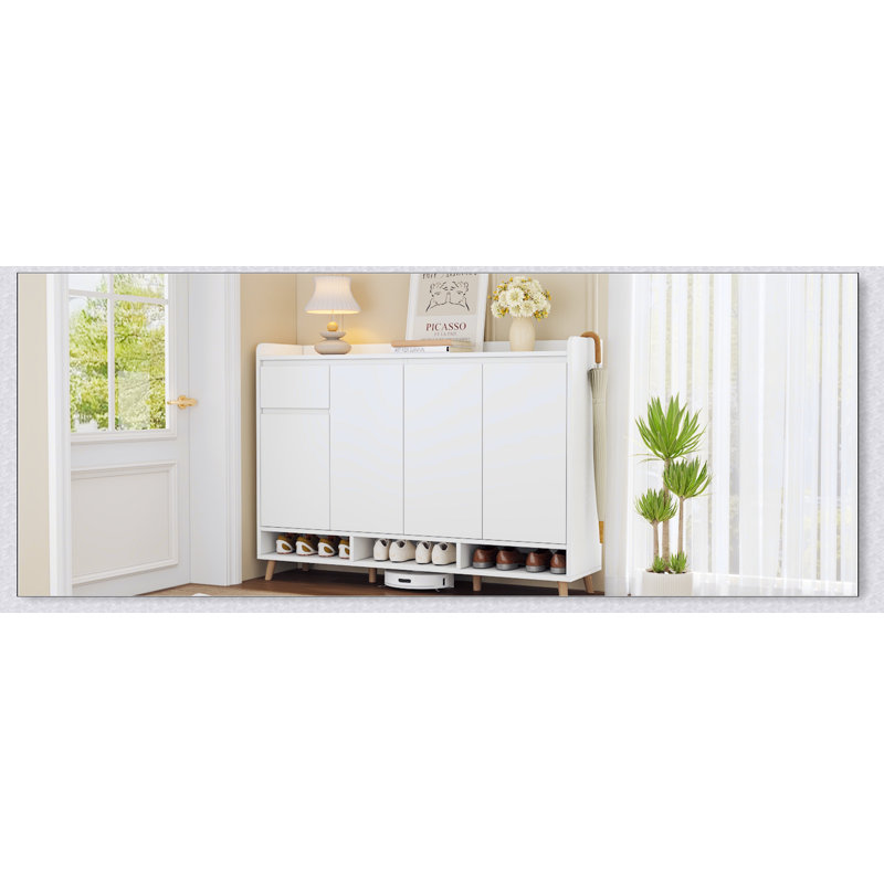 Sleek and Contemporary Shoe Cabinet with Adjustable Shelves, Minimalist Home Organizer, White