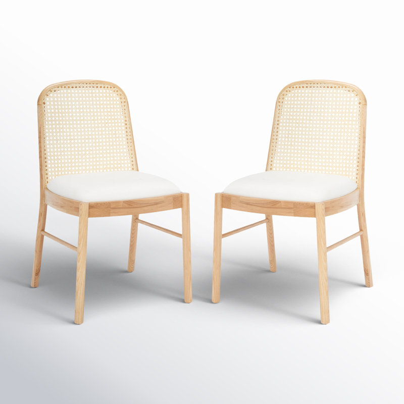 Ensemble de chaises de salle à manger à dossier en rotin Almeda, Structure naturelle / revêtement blanc