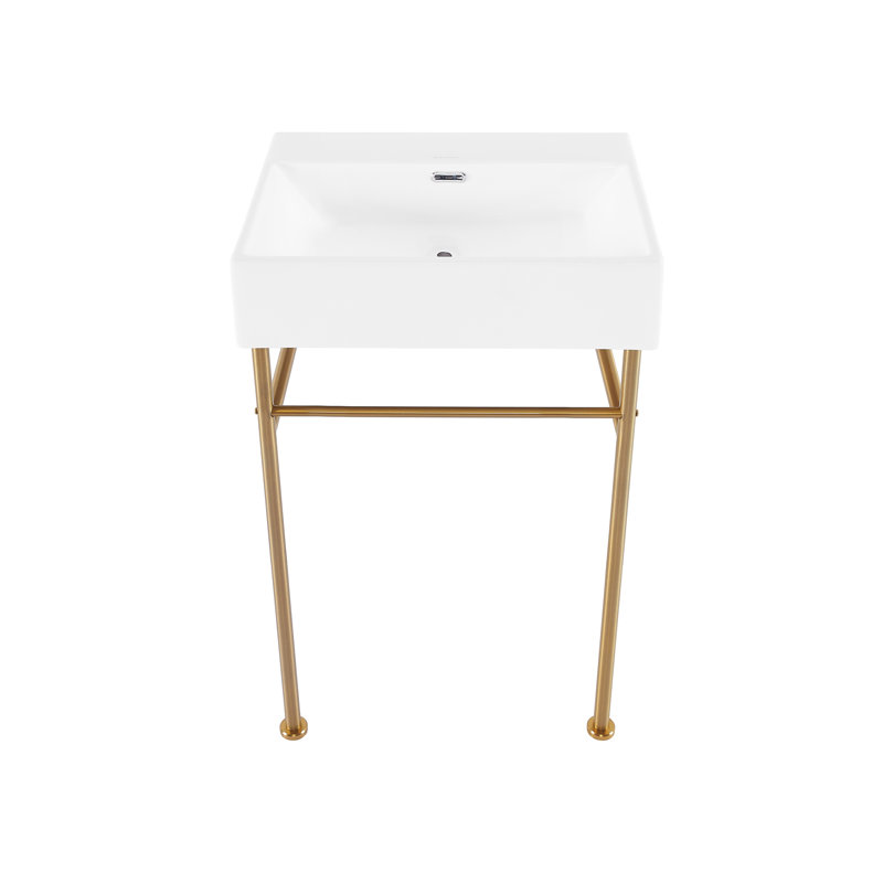 Claire 24" Rectangle Zero Hole Console Sink With Legs, Gold