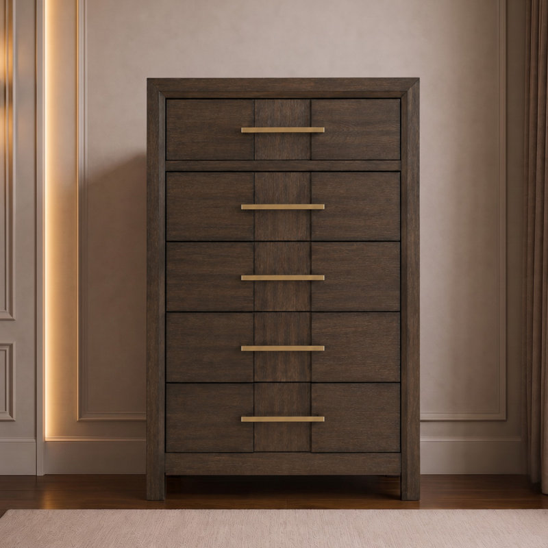 Commode 5 tiroirs Adryan, Brun
